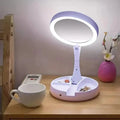 Foldable LED Vanity Mirror With Storage Box, Double-sided 1X & 10X Magnifying Retractable Mirror